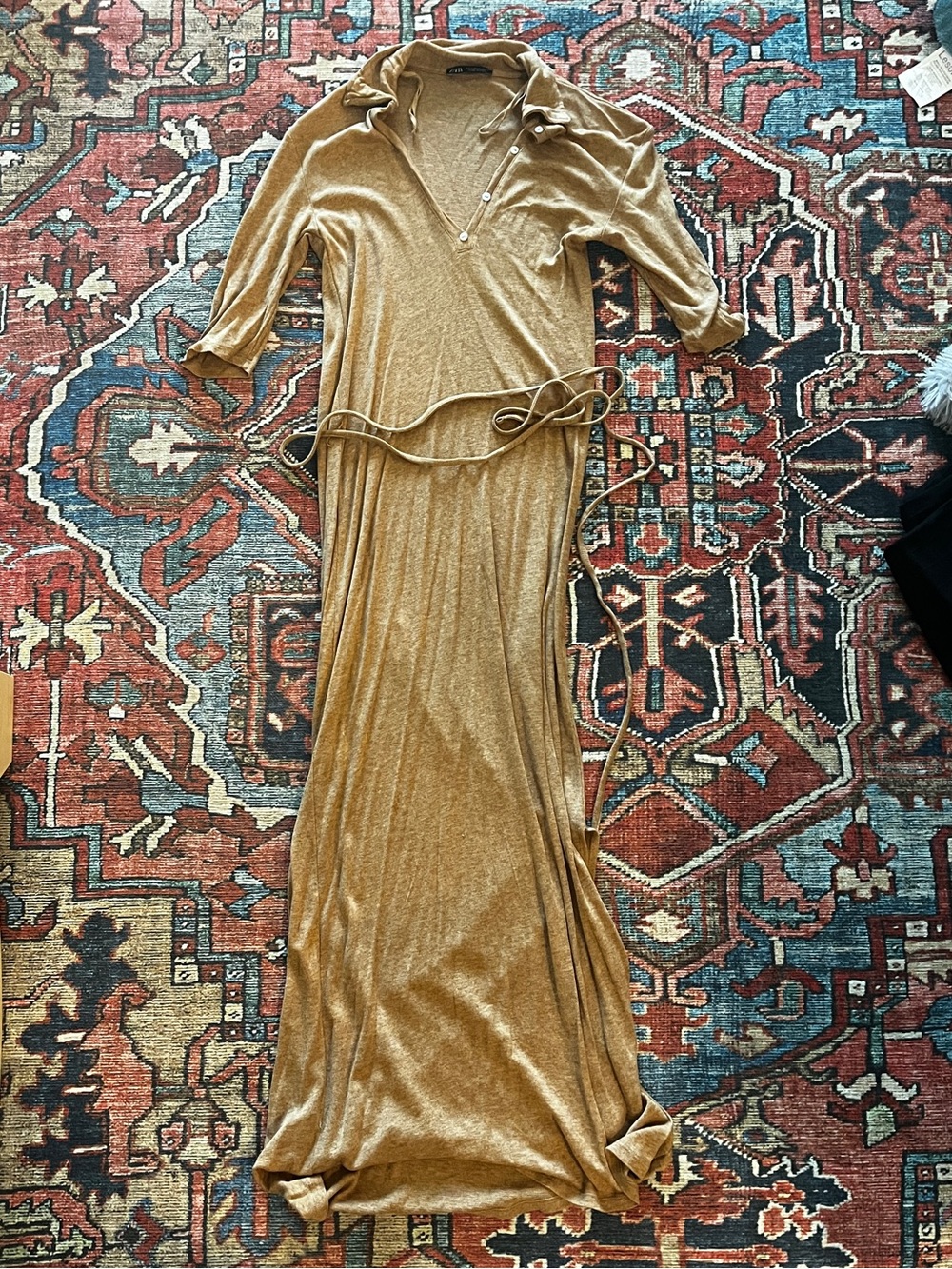 Tan Zara Long Maxi Shirt Dress with Belt